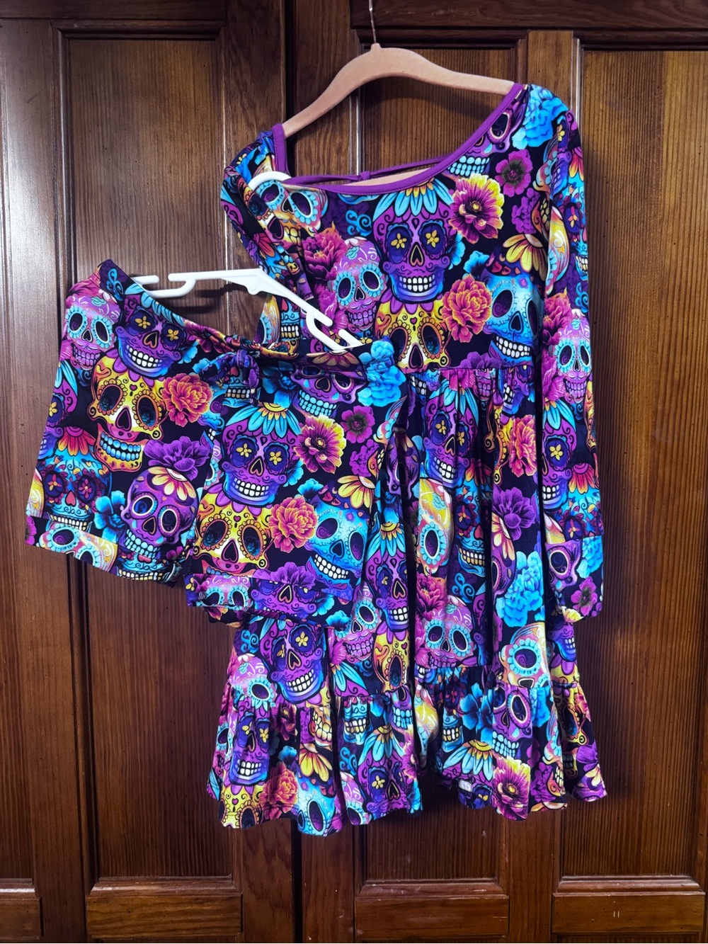 Bums & Roses Girls Purple Floral Sugar Skull Dress with Shorts